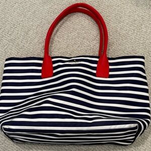 Kate Spade Navy and White Striped Tote with Red Handles